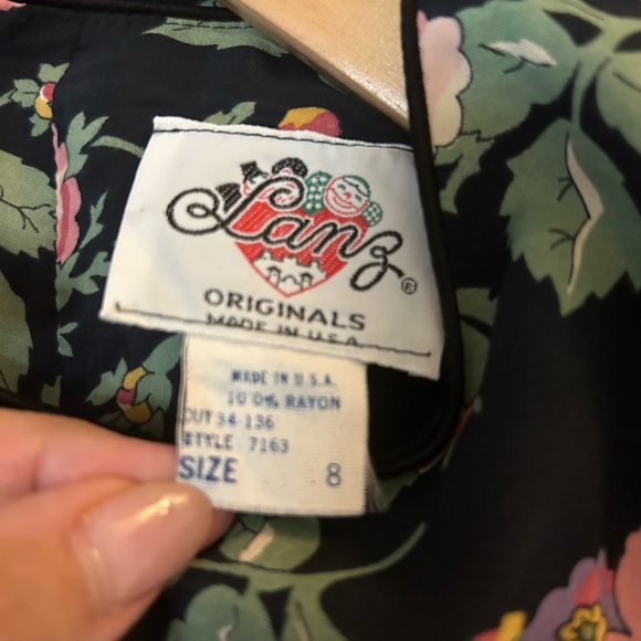 Vintage Lanz Originals Black Floral Dress Puff Sleeves 1980s Pristine Pockets - Picture 7 of 8